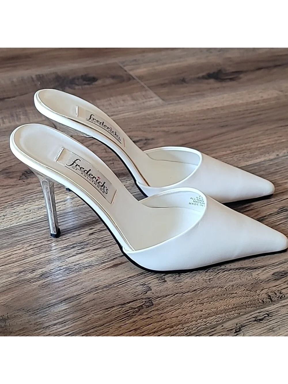 80s Vintage Frederick's of Hollywood White Women's Heels, Size 7, White & Silver